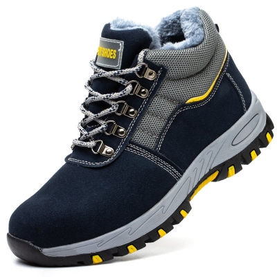 Winter Safety Shoes Men's Velvet Warm Cotton Shoes Steel Toe Cap Attack Shield and Anti-Stab Cold-Proof Construction Site Wear Resistance Non-Slip Shoes