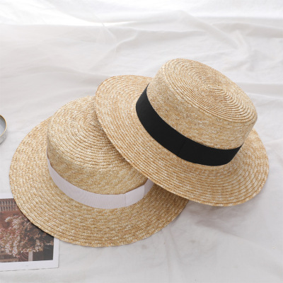 Flat-Top Cap Children Summer Straw Hat Vacation Hat Seaside Beach Hat Internet Celebrity Sun Visor British Style Top Hat Fresh