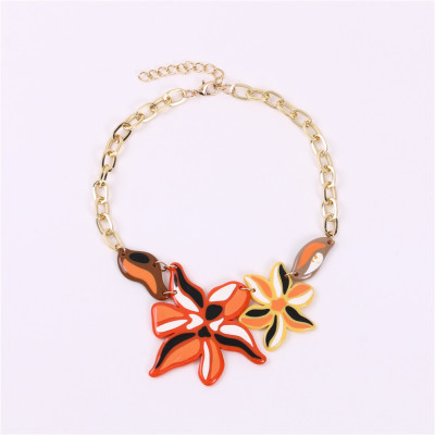 Cross-Border Sold Jewelry Acrylic Alloy Jewelry Necklace Sweet Flowers Pendant Clavicle Chain Sweater Chain Accessories