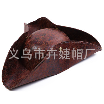 Hot Selling Hot Stage Performance Props Wide Brim Western PU Leather Folding Cap Sun Protection Rivet Horse Riding Hat Factory Direct Sales