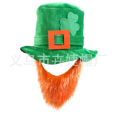 Hot Selling Multi-Style Festival Carnival Green Beard St. Patrick Festival a Tall Hat Irish Velvet Hat Wholesale