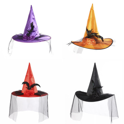 Halloween Makeup Party Hat Cosplay Wizard's Hat Easter Hat Performance Props Rose Flower Witch Hat