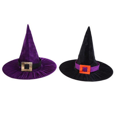 New Arrival Hot Sale Halloween Ghost Festival Party Decorations European American High-End High Quality Wrinkled Witch Peaked Witch Hat Female