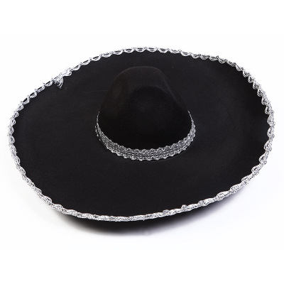 Hot Selling Popular Halloween Ghost Festival Stage Performance Props Black Large Mexican Hat Bag Brimmed Hat Factory Direct Sales