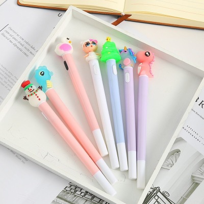 Creative Cartoon with Light Gel Pen Unicorn Glowing Ball Pen Silicone End Doll Office Stationery Signature Gel Pen