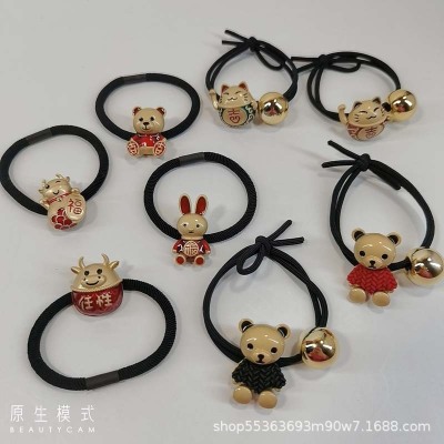 Korean Girl Heart Lucky Cat Hair Rope Cute Bear Rubber Band High Texture Alloy Hair Accessories Ins Internet Celebrity Hairtie