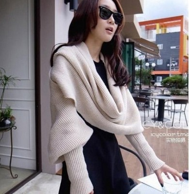 Korean Style Autumn and Winter Women's Knitted Wool Scarf Thickened Extra Long Bib Shawl Unisex Joint Sleeve Scarf