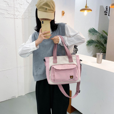 Japanese Style Harajuku Girl Chic Lovely Girl One Shoulder Nylon Bag Korean Ins Cute Bear Vintage Style Crossbody Bag