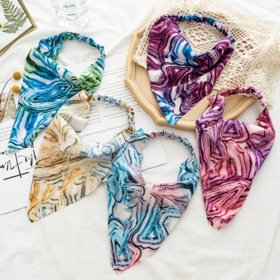 Cross-Border New Arrival Women's Bags Headscarf All-Match Tie-Dye Headband Series European Fabric Triangular Binder Factory Direct Sales