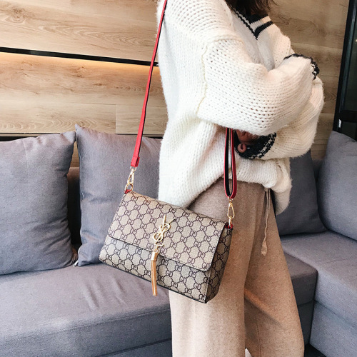 Bag Female European and American Retro GD Letters All-Match Shoulder Crossbody Small Square Bag Texture Wide Shoulder Strap women‘s Bag 