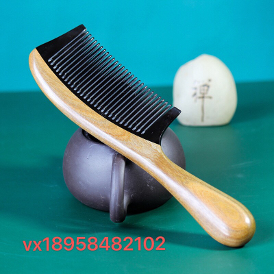 Factory Direct Sales Natural Log Green Sandalwood and Horn Comb Thick Handle Fine Teeth Anti-Hair Loss Gift for Personal Use