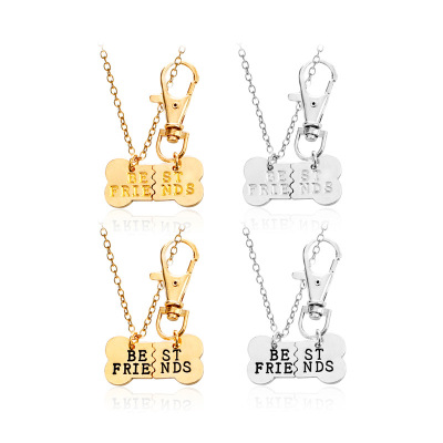 AliExpress Cross-Border Hot Best Friends Two-Flap Stitching Pet Dog Bone Necklace Pendant