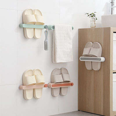 Bathroom Slippers Rack Punch-Free Wall-Mounted Shoe Rack Multi-Layer Space-Saving Storage Toilet Hook