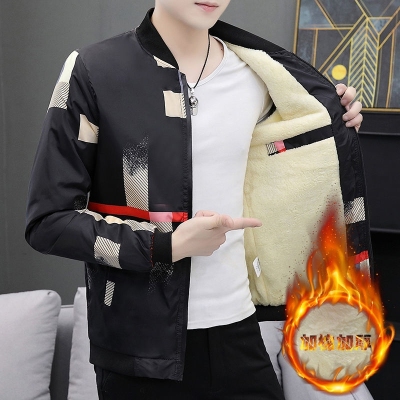 Autumn and Winter Fleece-Lined Thickened Men's Jacket Autumn and Winter New Casual Slim-Fit Baseball Uniform Fleece-Lined Thickened