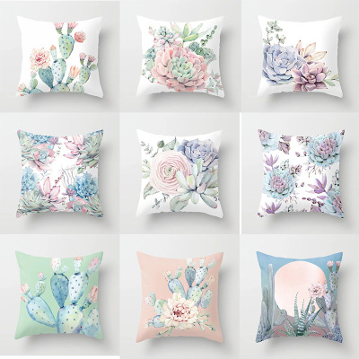 Foreign Trade Hot Selling Plant Succulent Polyester Pillow Cover Office Fabric Sofa Cushion Cover Home Throw Pillowcase