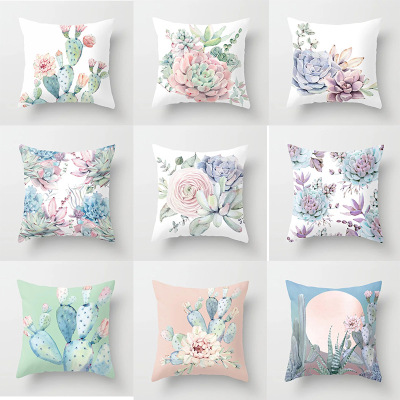 Gm263 Plant Succulent Polyester Pillow Cover Office Fabric Sofa Cushion Cover Home Throw Pillowcase