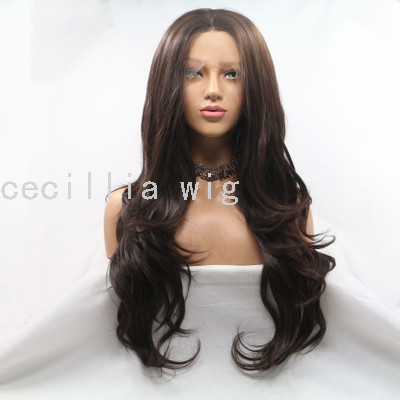 Hot European and American Style #6 Brown Big Wave Long Curly Hair Former Lace Head Cap