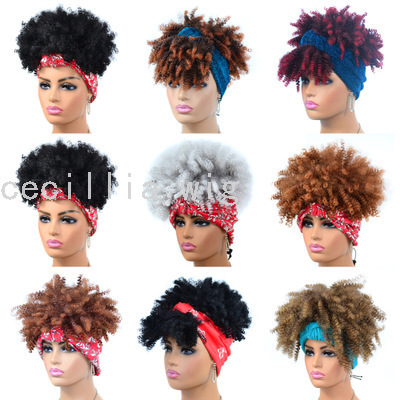 Foreign Trade Headscarf Wig Supply Black Gradient Small Volume Afro Head Cover Headwrap Headband Wig Head Cover