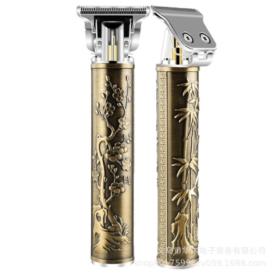 Cross-Border New Arrival Oil Head Scissors Electric Hair Clipper Engraving Electric Clipper Chinese Style Plum Blossom USB Chargable Barber Scissors