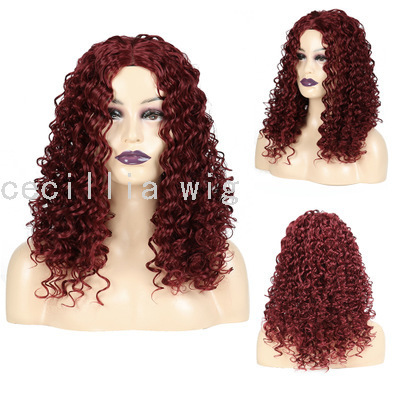 Wine Red Big Wave Long Hair Gradient Headgear Female Deep European and American Long Curly Wig Headgear Wig Hot Sale