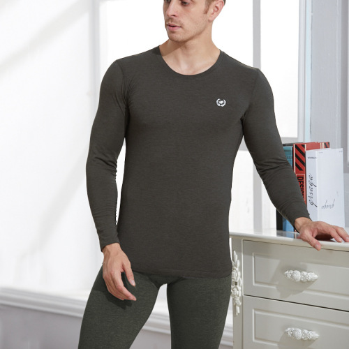 men‘s dralon thermal nano thermal underwear suit heating fiber brushed super soft round neck men‘s underwear hair generation