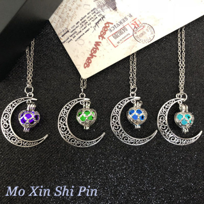 European and American Hollow Noctilucent Necklace Noctilucent Necklace Heart 4 Color Explosion Star Halloween Gift Necklace