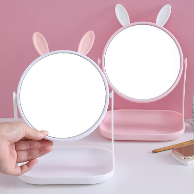 Desktop Cat Ear round Mirror HD Desktop Rotating Makeup Mirror Dressing Table Cartoon Rabbit Ear Beauty Princess Mirror