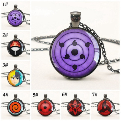 Sharingan Naruto Series Time Gem Cabochon Necklace Fashion Simple Black Sweater Chain Best Seller in Europe and America