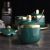 Nordic Ceramic Seasoning Jar Three-Piece Set Seasoning Containers Condiment Dispenser Light Luxury Golden Edge Emerald Kitchen Supplies Salt and Sugar Jar