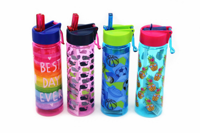 Zano brilliant color heat transfer printing 630ml handle straw plastic water bottle cup customized tritan