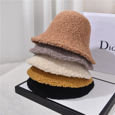 Japanese Autumn and Winter New Dome Face-Covering Fisherman Hat Women's Solid Color Furry Warm Face-Looking Small Bell-Shaped Bucket Hat High Cold Wind