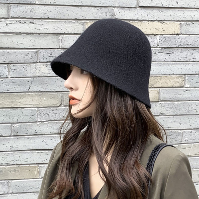 Woolen Bucket Hat Women's Autumn and Winter Versatile Outdoor Fashion Bucket Hat Korean Style Fashionable Simple Retro Wool Blend