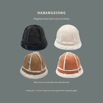 New Winter Can Be Double-Sided Wear Thick Warm Plush Bucket Hat Female Deerskin Velvet Outdoor Cold-Proof Lei Feng Hat