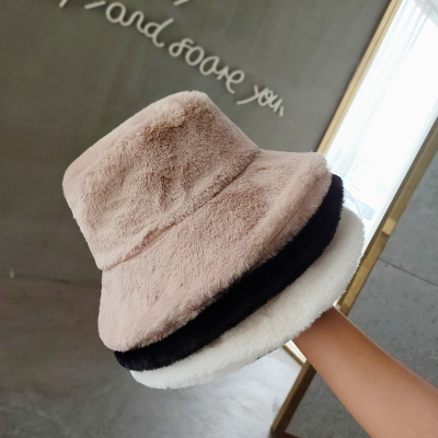 Bucket Hat Women's Autumn and Winter Plush Bucket Hat Korean Casual Fashion Thick Fur Warm Hat Factory Customized Wholesale