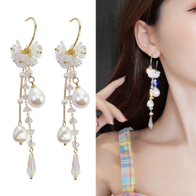 Elegant Earrings Wearring by Online Celebrities Korean Temperamental Tassels Long High-Grade Earrings Female Simple Super Fairy Hot Earrings
