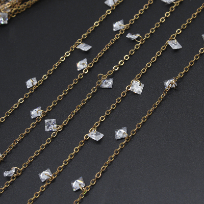Square Shaped Zircon Chain Shiny Japanese and Korean Jewelry Accessories a Goods