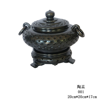 Xiong'an Special Crafts Xiongzhou Black Porcelain Tea Set Incense Burner Decoration Imitation Wood Pottery Art Gift