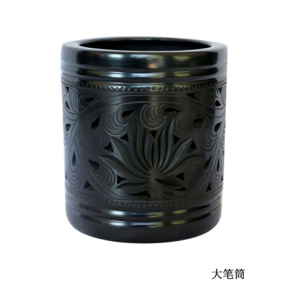 Xiongzhou Black Porcelain Pure Handicraft Pen Holder Tea Ware Peony Bottle Retro Ornaments Customizable