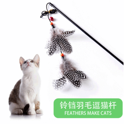 Bell Double Feather Pull Rod Cat Teaser Elastic String Pull Force Cat Toy Cat Playing Rod