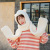 Three-Piece Cute TikTok Korean Style Little Bear Hat Scarf One Female Winter Gloves Ear Tide Warm All-Matching Thick