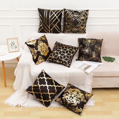 Elegant Personality Creative Black Super Soft Velvet Gilding Pillow Cover Leaves Gilding Pillow Sofa Cushion Cover Wholesale