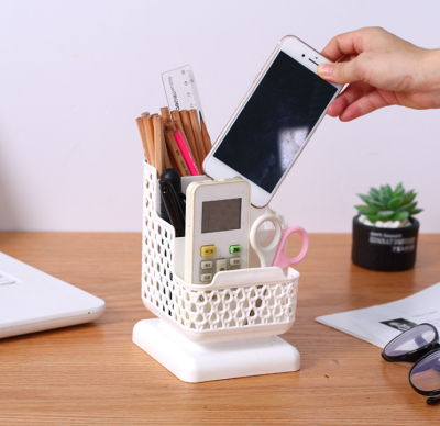 Korean Creative Fresh Square Rattan-like Pen Holder Simple Plastic Desktop Storage Box Student Office Supplies