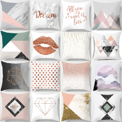 Modern Minimalist Nordic Pink Marbling Cushion Cover Geometric Abstract Cushion Sofa Peach Skin Fabric Pillow Cover