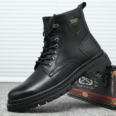 Winter 8-Hole Dr. Martens Boots Men's High-Top Black Leather Boots British Style Genuine Leather Men's Boots Fleece-Lined Warm Snow Boots Men