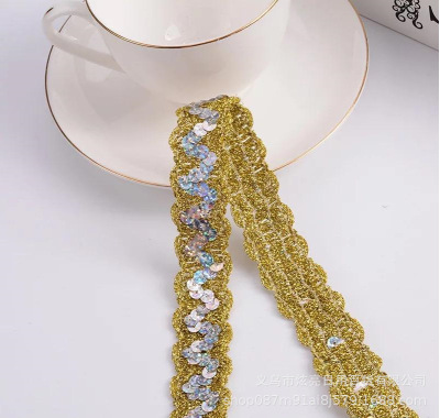 Factory Direct Sales Popular 2cm Wave-Shaped Sequins Gold Thread Stage Clothing Hat DIY Crafts Toy Lace