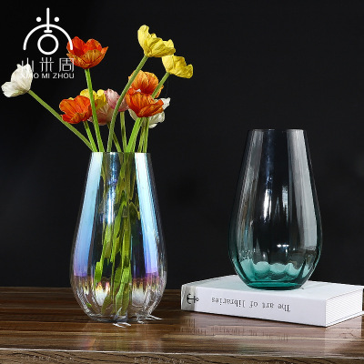 Nordic Modern Simple Ins Gradient Colored Glass Vase Transparent Hydroponic Plant Decoration Flowers Light Luxury