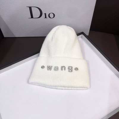 Korean New Rhinestone Letters Woolen Cap Female Autumn and Winter Wild Japanese Cute White Knitted Hat Fashion Brand Beanie Hat