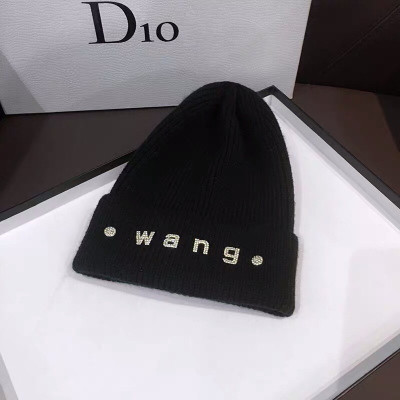 Korean New Rhinestone Letters Woolen Cap Female Autumn and Winter Wild Japanese Cute White Knitted Hat Fashion Brand Beanie Hat