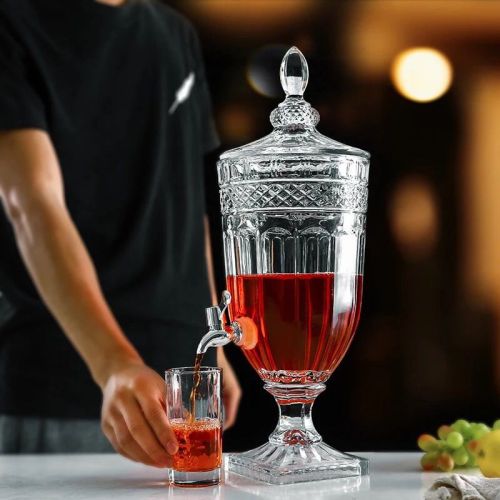 glass fruit wine bottle beverage dessert juice bottle juice beverage tank with faucet glass bottle buffet drinking machine cans