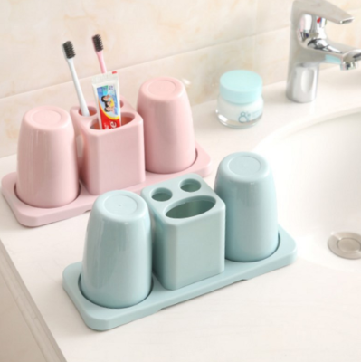 Creative Toothbrush Holder Washing Set Double Gargle Cup Toothbrush Stand Couple Toothpaste Holder Bathroom Shelf